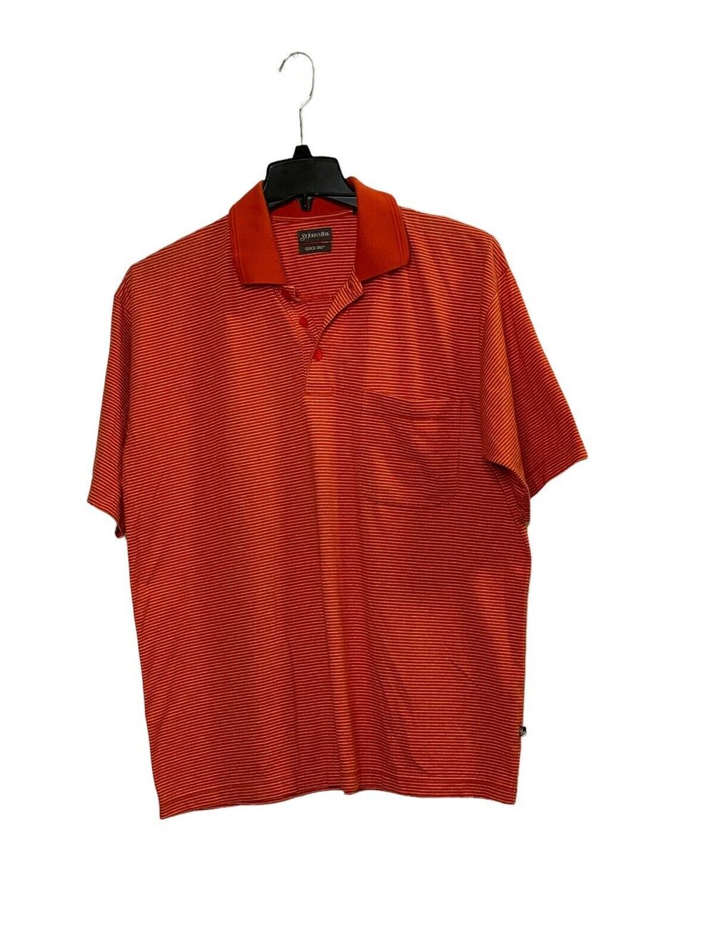 St. Johns Bay Quick Dri Polo Shirt Mens Size L Orange Striped Short Sleeve
